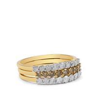 Champagne Diamonds Ring with White Diamonds in 9K Gold 1cts