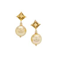 Golden South Sea Cultured Pearl Earrings with Rio Golden Citrine in 9K Gold (10mm)