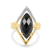 Black Spinel Ring with White Zircon in Gold Plated Sterling Silver 8.55cts