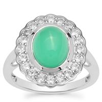 Verde Green Onyx Ring with White Zircon in Sterling Silver 4cts