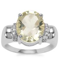 Chartreuse Sanidine Ring with White Topaz in Sterling Silver 3.73cts