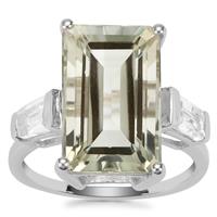 Prasiolite Ring with White Topaz in Sterling Silver 9.21cts