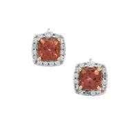 Pink Apatite Earrings with White Zircon in 9K Gold 1.95cts