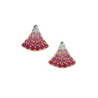 Ombre Pink Sapphire, Burmese Ruby Earrings with Diamond in 9K Gold 0.45ct