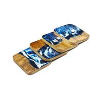 Mango Wood Blue Resin Print Coaster Set Of 4