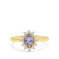 Tanzanite Ring with White Zircon in Gold Plated Sterling Silver 1cts