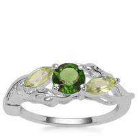 Chrome Diopside Ring with Peridot in Sterling Silver 1.30cts