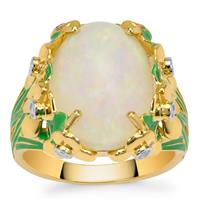 Ethiopian Opal Ring with White Zircon in 9K Gold 5.40cts