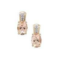 Nigerian Peach Morganite Earrings with Diamond in 9K Gold 1.35cts