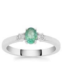 Zambian Emerald Ring with White Zircon in Sterling Silver 0.50ct