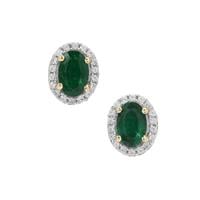 Zambian Emerald Earrings with White Zircon in 9K Gold 1.15cts