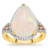Ethiopian Opal, Sakaraha Pink Sapphire Ring with Diamond in 18K Gold 5.05cts