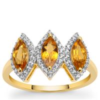 Nigerian Yellow Tourmaline Ring with White Zircon in 9K Gold 1.45cts