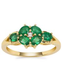 Zambian Emerald Ring with White Zircon in 9K Gold 1.05cts