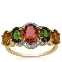 Congo Multi-Colour Tourmaline Ring with White Zircon in 9K Gold 3.25cts