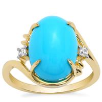 Sleeping Beauty Turquoise Ring with White Zircon in 9K Gold 5.40cts