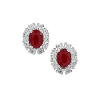 Burmese Ruby Earrings with White Zircon in Sterling Silver 3.35cts