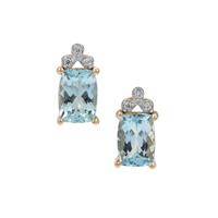 Santa Maria Aquamarine Earrings with White Zircon in 9K Gold 1.55cts