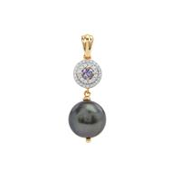Tahitian Cultured Pearl, AA Tanzanite Pendant with White Zircon in 9K Gold (12mm)