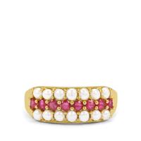 Indonesian Seed Pearl Ring with Malagasy Ruby in Gold Plated Sterling Silver (F)