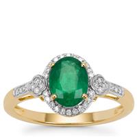 Zambian Emerald Ring with Diamond in 18K Gold 1.40cts