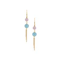 Aquamarine Earrings with Kunzite in Gold Tone Sterling Silver 23cts