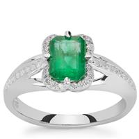 Emerald & White Diamond Ring in 14K White Gold ATGW 1.54cts