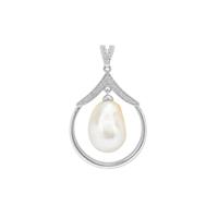 Golden South Sea Cultured Pearl Pendant with White Zircon in Sterling Silver