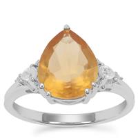 Burmese Amber Ring with White Zircon in Sterling Silver 1.42cts