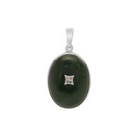 Nephrite Jade Pendant with Australian Diamond in Sterling Silver 17.30cts