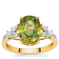 Ambilobe Sphene Ring with Diamond in 18K Gold 4.25cts
