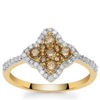 Cape Champagne Diamond Ring with White Diamond in 9K Gold 0.75ct