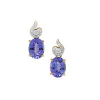 AA+ Tanzanite Earrings with White Zircon in 9K Gold 3.95cts