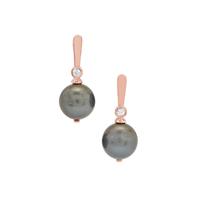 Tahitian Cultured Pearl Earrings with White Zircon in 9K Rose Gold (12mm)