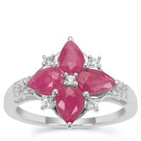 Kenyan Ruby Ring with White Zircon in Sterling Silver 2.30cts