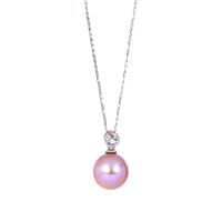Naturally Lavender Cultured Pearl Necklace with White Topaz in Rhodium Flash Sterling Silver