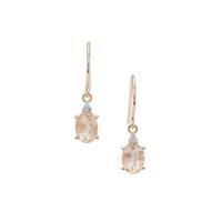 Padparadscha Oregon Sunstone Earrings with White Zircon in 9K Gold 1.50cts