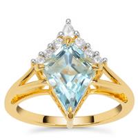Sky Blue Topaz Ring with White Zircon in Gold Plated Sterling Silver 3.65cts