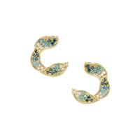 Blue Ombre Diamond Earrings with Ocean and White Diamond in 9K Gold 1ct