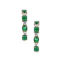 Sandawana Emerald Earrings with White Zircon in 9K Gold 3.20cts