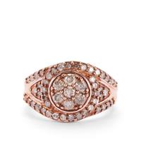 1ct Champagne Diamond Ring  in Rose Tone Sterling Silver 