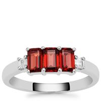 Rajasthan Garnet Ring with White Zircon in Sterling Silver 1.40cts