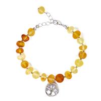 Baltic Champagne Amber Tree of Life Bracelet in Rhodium Flash Sterling Silver