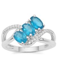 Neon Apatite Ring with White Zircon in Sterling Silver 1.49cts