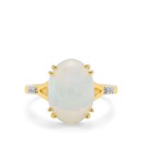 Ethiopian Opal Ring with White Zircon in 9K Gold 4.30cts