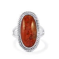Fossil Red Coral Ring in Sterling Silver 9cts