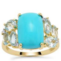 Sleeping Beauty Turquoise Ring with Santa Maria Aquamarine in 9K Gold 6.15cts