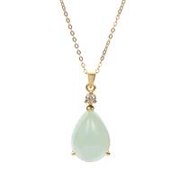 Type A Green Jadeite Necklace with White Topaz in Gold Tone Sterling Silver 13.10cts