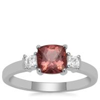 Pink Apatite Ring with White Zircon in 9K White Gold 1.30cts