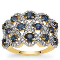 Australian Blue Sapphire Ring with white Zircon in 9K Gold 2.35cts